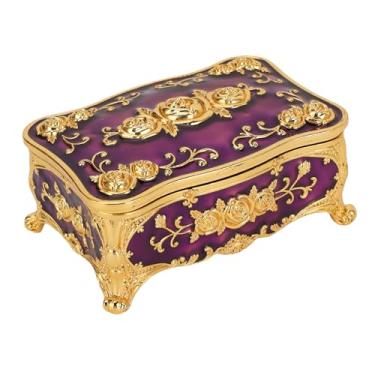 Imagem de KUIDAMOS Caixa de Joias Vintage Elegante de Liga de Zinco Com Forro de Veludo Macio para Anéis, Brincos, Coleção Vintage, Presente (Ouro Roxo)