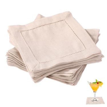 Imagem de 25un Guardanapos de Linho para Coquetel, 15x15cm Guardanapos Quadrados Reutilizáveis Ideais para Casamentos Aniversários Chás de Bebê Festas Casa Bares e Eventos (Cor Linho)