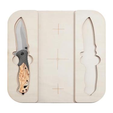 Imagem de BENECREAT Gabarito quadrado de gravação a laser de 25 x 25 cm para canivete de bolso, luminária de madeira de precisão com espaço interno de 5 x 21,5 cm, suporte para várias facas para exibição e