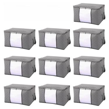 Imagem de Caixa Saco Organizador Grande Edredom Cobertor Casaco Guarda(10PCS-84L-Cinza)