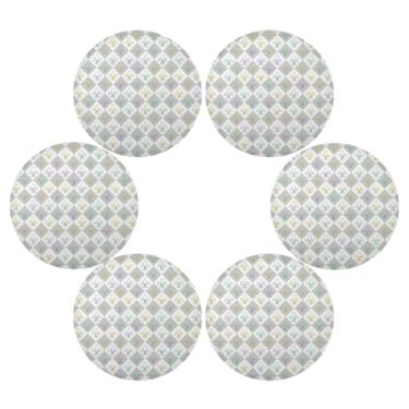 Imagem de Wassud Jogo americano conjunto de 6 tapetes redondos de diamante flor-de-lis para cozinha e jantar tapetes laváveis resistentes ao calor para decoração de mesa 39 cm