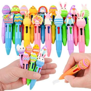 Imagem de LiYiQ 25 canetas coloridas coloridas de Páscoa em um desenho animado, fofa, divertida, 4 em 1, canetas esferográficas fofas em massa kawaii, ovos, coelho, galinha, arco-íris, formato de gnomo, para