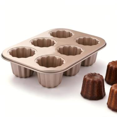 Imagem de iToids Forma de canelé de 6 cavidades – Forma antiaderente de pastelaria francesa de aço carbono para assar no forno, muffins e mini bolos, utensílios de cozinha para feriados, dia dos namorados e