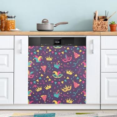 Imagem de ATTX Capa magnética de lava-louças padrão Mardi Gras | Adesivo decorativo de eletrodomésticos de 58,4 cm x 66 cm para armários domésticos e eletrodomésticos (305)