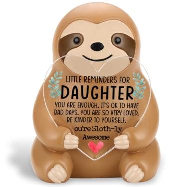 Imagem de SunyJone Presente de filha preguiça da mãe ou do pai, linda estatueta de preguiça de resina com mensagem positiva de coração, aniversário, Natal, volta às aulas, decoração de mesa de incentivo para