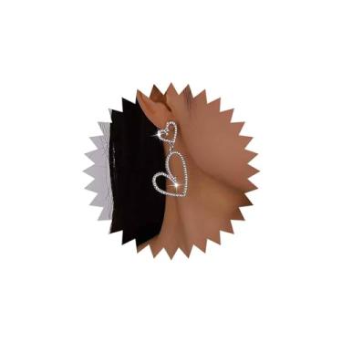 Imagem de Vacaonio Brincos de coração de cristal grande Boho com pingente de strass brincos de gota de coração de ouro zircônia cúbica brincos de coração vazados joias para mulheres, Zinco, Sem pedra preciosa