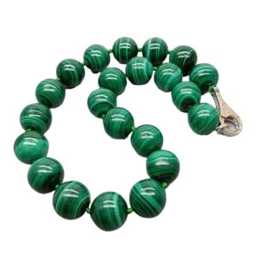 Imagem de DWBPGVUN Colar de pedra preciosa redonda lisa malaquita verde grau 18 mm 47 cm