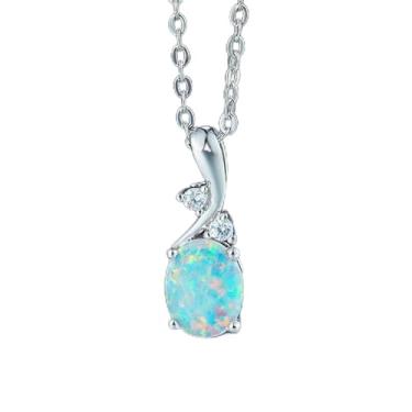 Imagem de Colar de opala oval deslumbrante – Joias banhadas a prata premium para mulheres e homens