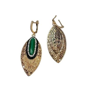 Imagem de DWBPGVUN Brincos femininos pendentes de cristal malaquita verde 23 x 43 mm