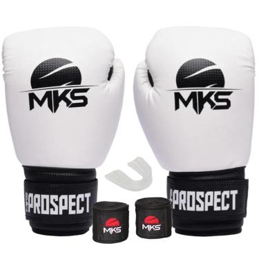Imagem de Kit Boxe Muay Thai Kickboxing Luva Prospect Branco com Bandagem 2,55m e Protetor Bucal MKS-Unissex