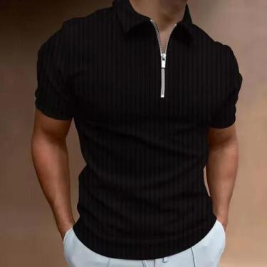 Imagem de Camisa Polo Masculina De Verão Com Manga Curta E Zíper De 1/4, Casual,