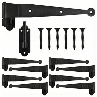 Imagem de Shimeyao Pacote com 10 dobradiças de veneziana de ferro forjado, alça de deslocamento resistente, dobradiça de pino preto de 29 cm para moldura de madeira, portões, portas, janelas
