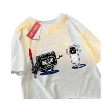 Imagem de Camiseta Oversize Hip Hop Com Estampa De Fita Cassete Para Homens, Cas