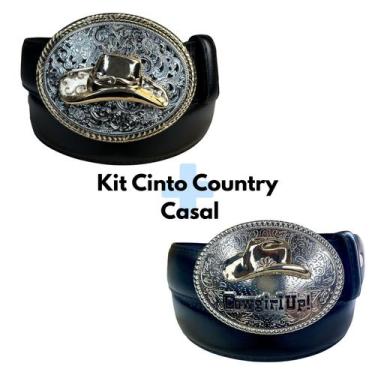Imagem de Kit Cinto Casal Fivela Chapéu Dourado Country - - Su, Preto, Masc 120 
