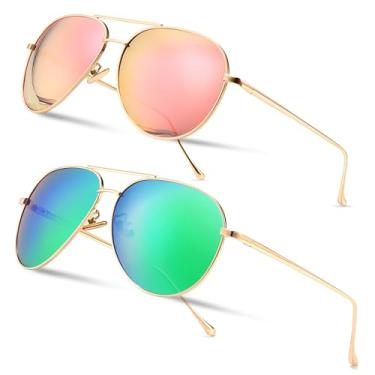 Imagem de SUNGAIT Óculos De Sol Aviador Grandes E Leves Femininos - Lente Polarizada Espelhada Sgt603Tf-Tl