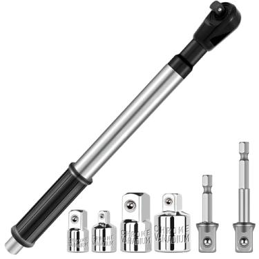 Imagem de DSBYKJ Chave de catraca elétrica de 1/5.1 cm, chave de soquete de troca rápida com conjunto de soquete, ferramentas de alça antiderrapante, extensor de chave de vários tamanhos para espaços apertados