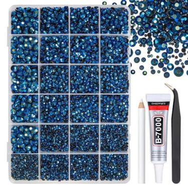 Imagem de qiipii Strass de resina azul tinta com B7000 cola de joias para artesanato deslumbrante, 2 mm, 3 mm, 4 mm, 5 mm, 6 mm, geleia, azul marinho, pedras diamantes, pedras para unhas, rosto, olhos
