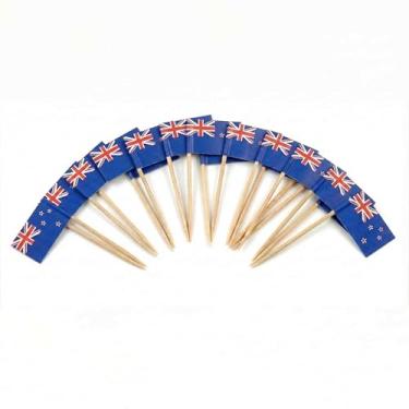 Imagem de 120 palitos de coquetel com bandeira da Nova Zelândia - palitos de bambu de 6,5 cm (2,5 pol) com mini bandeiras - palhetas resistentes para decoração de alimentos e bebidas para festas, bares