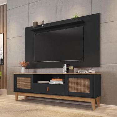 Imagem de Conjunto Sala Rack Painel Esmeralda com Pés Madeira Maciça - Loja Doce