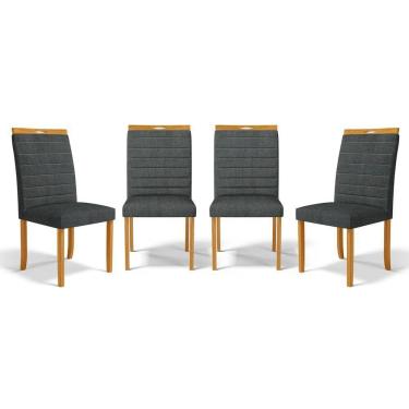 Imagem de Kit Com 4 Cadeiras Sara Madeira Maciça Estofadas Para Mesa De Jantar Linho Chumbo 406