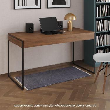 Imagem de Escrivaninha Industrial Madeira Padrão Office Amêndoa Malta Com Base Em Ferro Preto Marrom