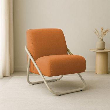 Imagem de Poltrona Sala Decorativa Industrial Champanhe Martina Bouclê K01 - D'rossi Cor Caramelo