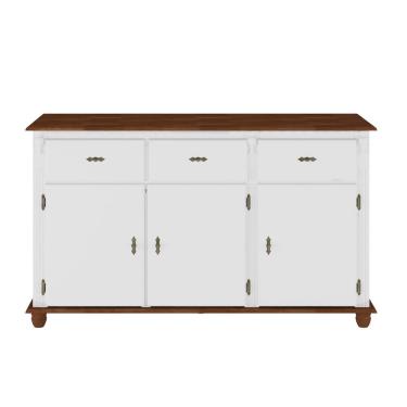 Imagem de Balcão De Cozinha 3 Portas 3 Gavetas Pés Torneados 631 - Branco Laca Com Tampo E Base Imbuia Glazer