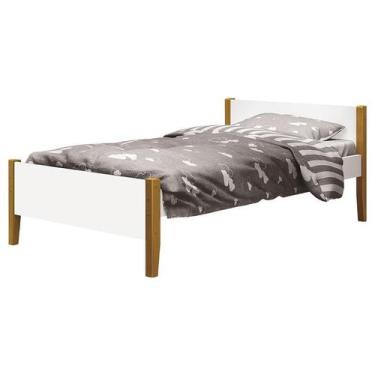 Imagem de Cama Solteiro Simba Branco Acetinado com Pés Madeira  Reller