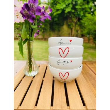 Imagem de Jogo 4 Bowl Tigelas Porcelana Cumbuca Sopa Açaí Decorada - Neo Porcela