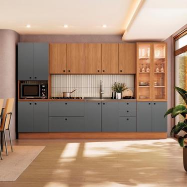 Imagem de Cozinha Modulada Pixel Kappesberg 100% Mdp Canela-cinza Sagrado-canela 340cm