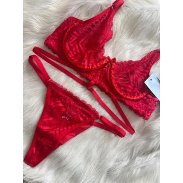 Imagem de Conjunto Renda Cléo - Pink Black Moda Intima, Vermelho
