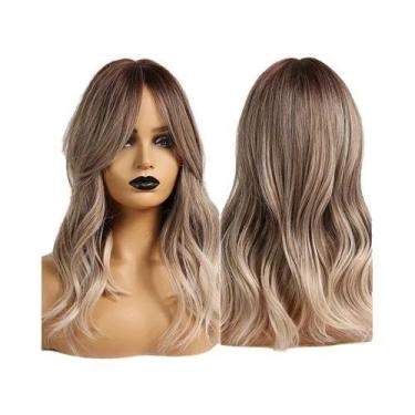 Imagem de Peruca Sintética Ondulada Média Ombre Marrom Loiro Para Mulheres, Resi