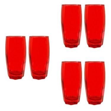 Imagem de 6 Copos de Vidro 370ml Florence Vermelho Suco Agua - CRISTAR