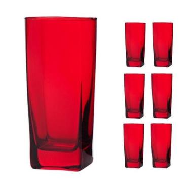 Imagem de 6 Copos Bali Quadrado 320ml Colorido Mesa Lindo Luxo Vermelho - Casa L