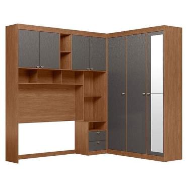 Imagem de Quarto casal Lugano com Espelho Jatobá Grafite Acetinado - Santos Andi