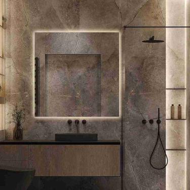 Imagem de Espelho Quadrado 100x100 Led Indireto Touch Luxo Sala Banheiro Neutro