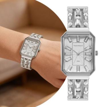 Imagem de Relógio Feminino Analógico de Pulso Prata à Prova D Água com Pedras Qu