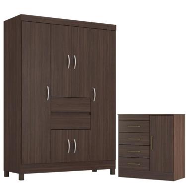 Imagem de Guarda Roupa Solteiro com Cômoda Ecom 2 Montevidéu 7 Portas 6 Gavetas MDP Moderno Café...