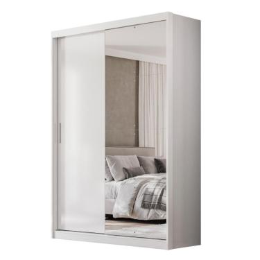 Imagem de Guarda Roupa Casal Riva 2 Portas Deslizantes 4 Gavetas MDF com Espelho Branco Demóbile