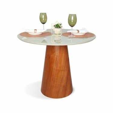 Imagem de Mesa de Jantar Cone Tampo com Vidro Redonda Cairo Off White - Bege