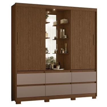Imagem de Guarda Roupa Solteiro Atena 2 Portas 6 Gavetas Nogueira-capuccino Com Led – Móveis Albatroz