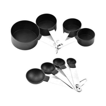 Imagem de Conjunto De Copos E Colheres Medidoras De Aço Inoxidável 8 Peças Com E