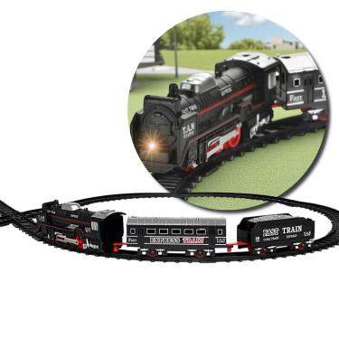 Imagem de Conjunto de Trem Ferroviário de Brinquedo com 3 Vagões, 15 Trilhos, Som, Luz e Farol Dianteiro Fullcommerce