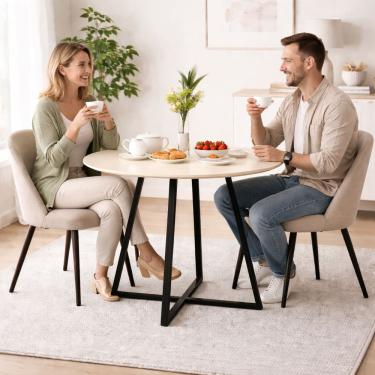 Imagem de Mesa Redonda Off White Com Base De Ferro E Tampo Mdf Laís 90cm