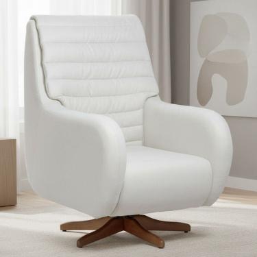 Imagem de Poltrona de Amamentação Com Balanço Giratória Sky D02 Linho Branco C-419 - Lyam Decor