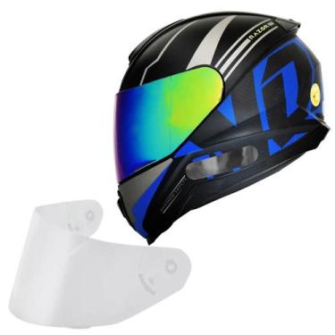 Imagem de Capacete Masculino Norisk Razor Full Azul Viseira Camaleão, Preto Azul