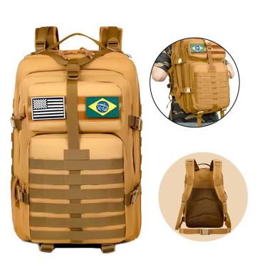 Imagem de Mochila Militar Tática Outras Marcas Impermeável Profissional 50L Bege com Sistema MOLL...