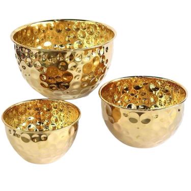 Imagem de Tigela Bowl Kit 3 Unidades BSL3881-3 BSL3881-4 BSL3881-5 Fruteira Saladeira Multiuso Inox para Mesa Dourado Compre