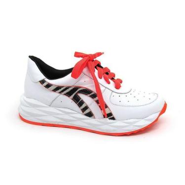 Imagem de Tênis Feminino Werner Couro Branco Com Vermelho Tendência Marca Luxo, 
