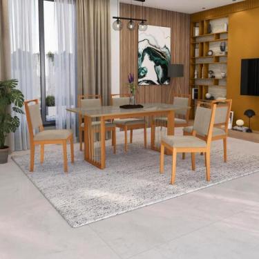Imagem de Conjunto Sala de Jantar Lina em Madeira Maciça 6 Cadeiras Linho Fendi 